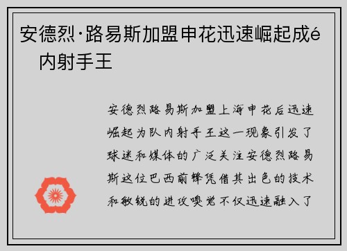 安德烈·路易斯加盟申花迅速崛起成队内射手王