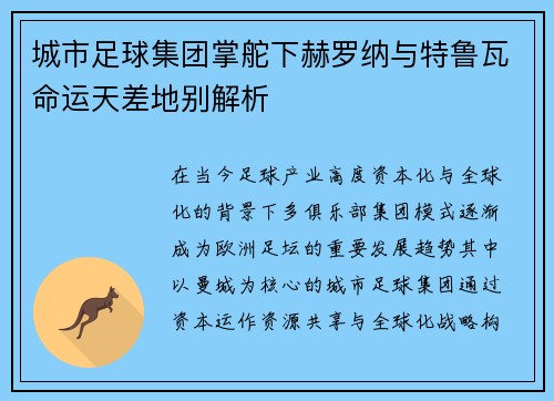 城市足球集团掌舵下赫罗纳与特鲁瓦命运天差地别解析